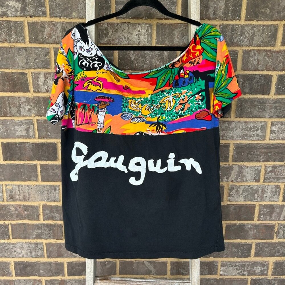 GAUGUIN Women's short sleeved tshirt black and multi-colored size XL famous art